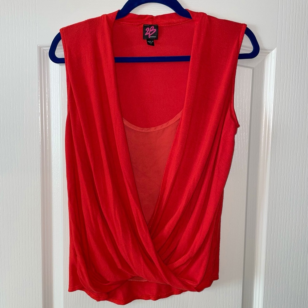 2B BEBE SLEEVELESS PLUNGING CROSSOVER Wrap Red Top Size Small